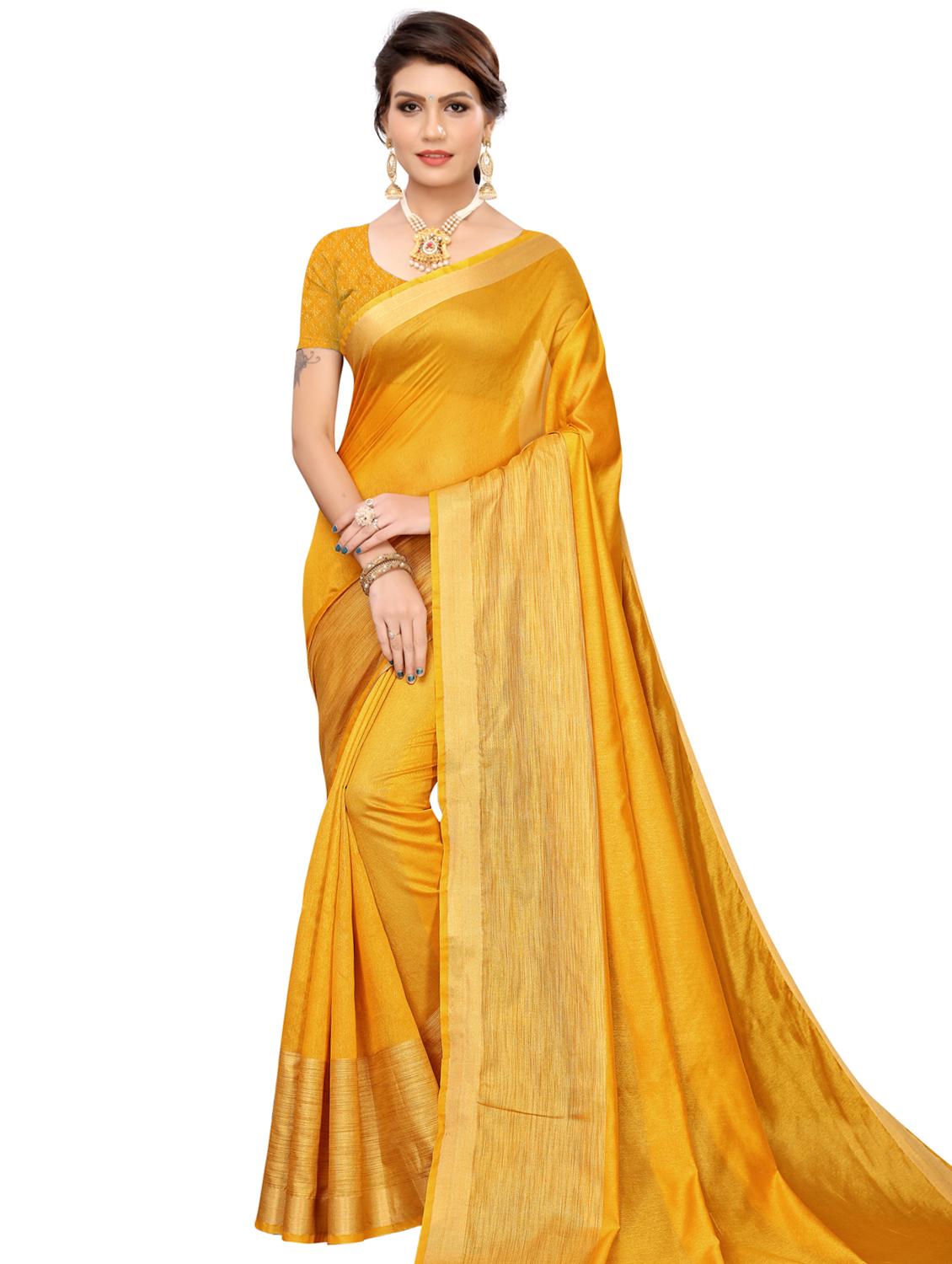 solid bordered saree with blouse - 16609839 - Zoom Image - 1