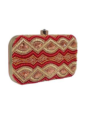 maroon cotton polyester blend box clutch - 16610413 - Standard Image - 4