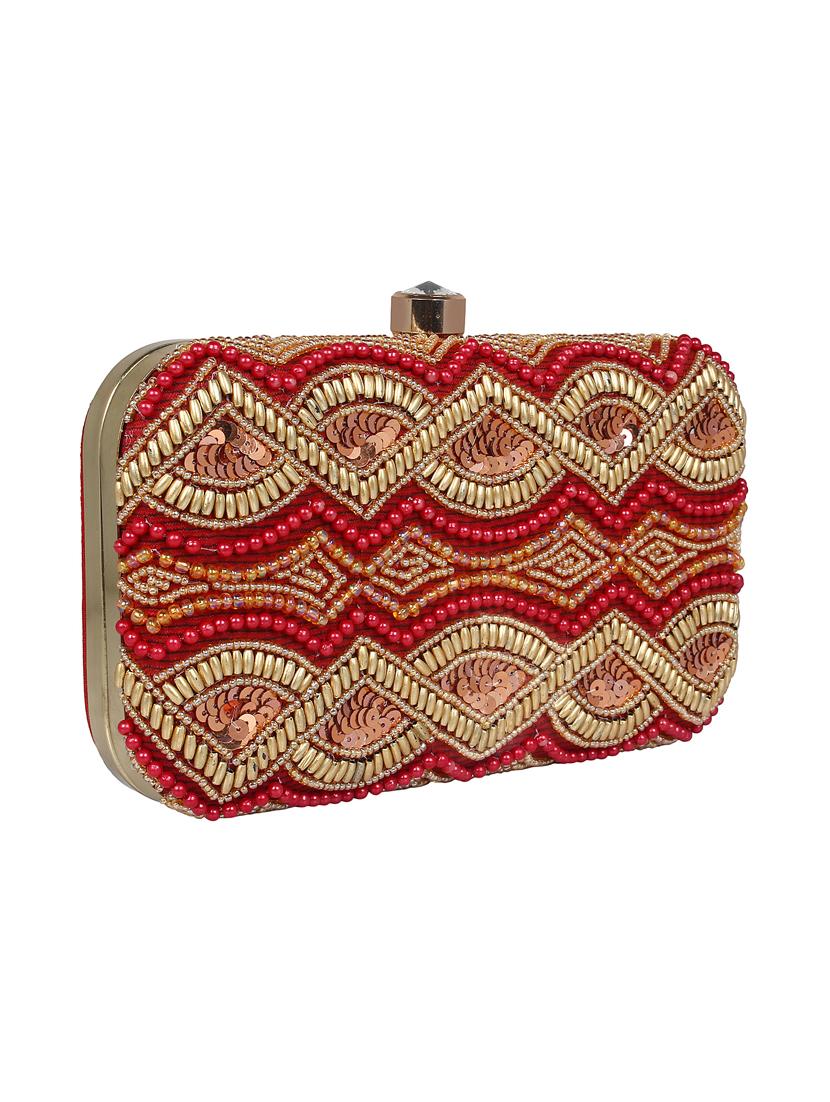 maroon cotton polyester blend box clutch - 16610413 - Zoom Image - 4