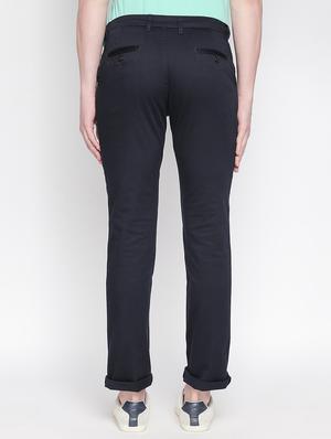 navy blue solid chinos - 16611385 - Standard Image - 3