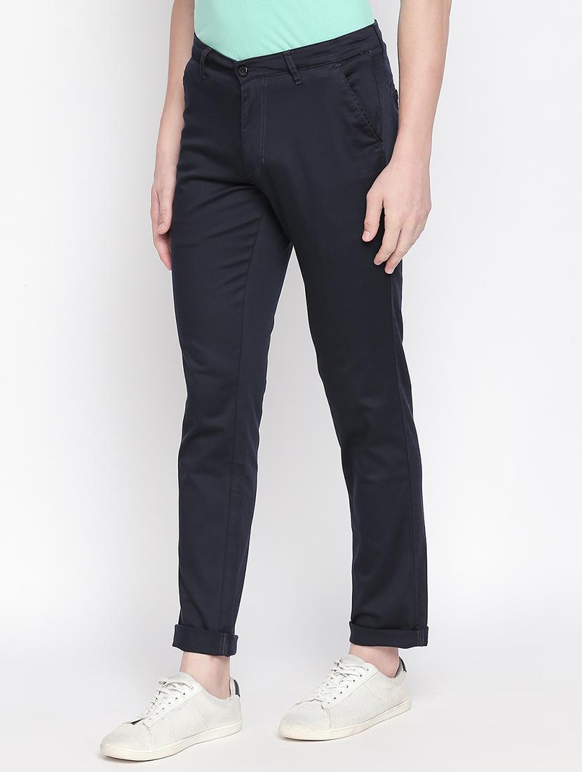 navy blue solid chinos - 16611385 - Zoom Image - 2