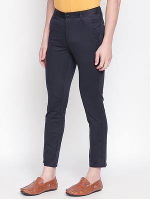navy blue solid chinos - 16611388 - Standard Image - 2