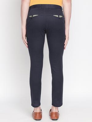 navy blue solid chinos - 16611388 - Standard Image - 3