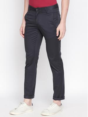 navy blue solid chinos - 16611391 - Standard Image - 2