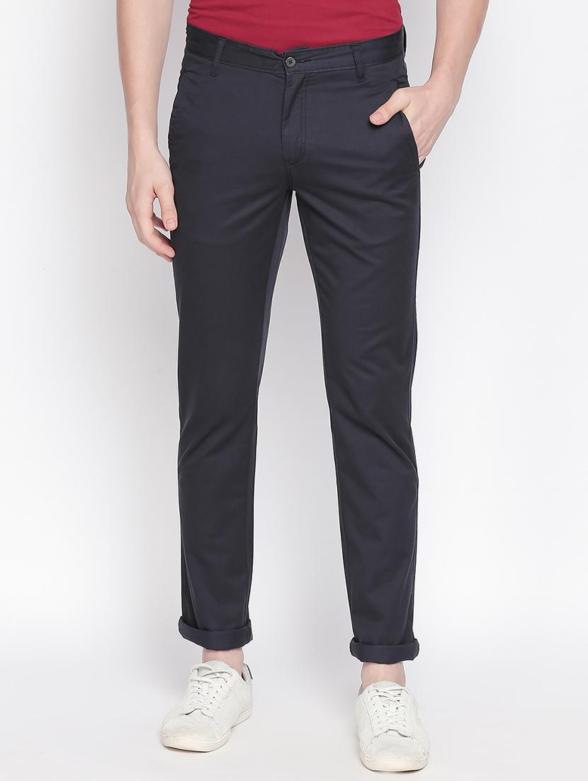navy blue solid chinos - 16611391 - Zoom Image - 1