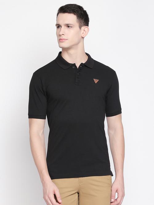 black solid polo t-shirt - 16611627 - Standard Image - 1