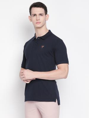 navy blue solid polo t-shirt - 16611632 - Standard Image - 2