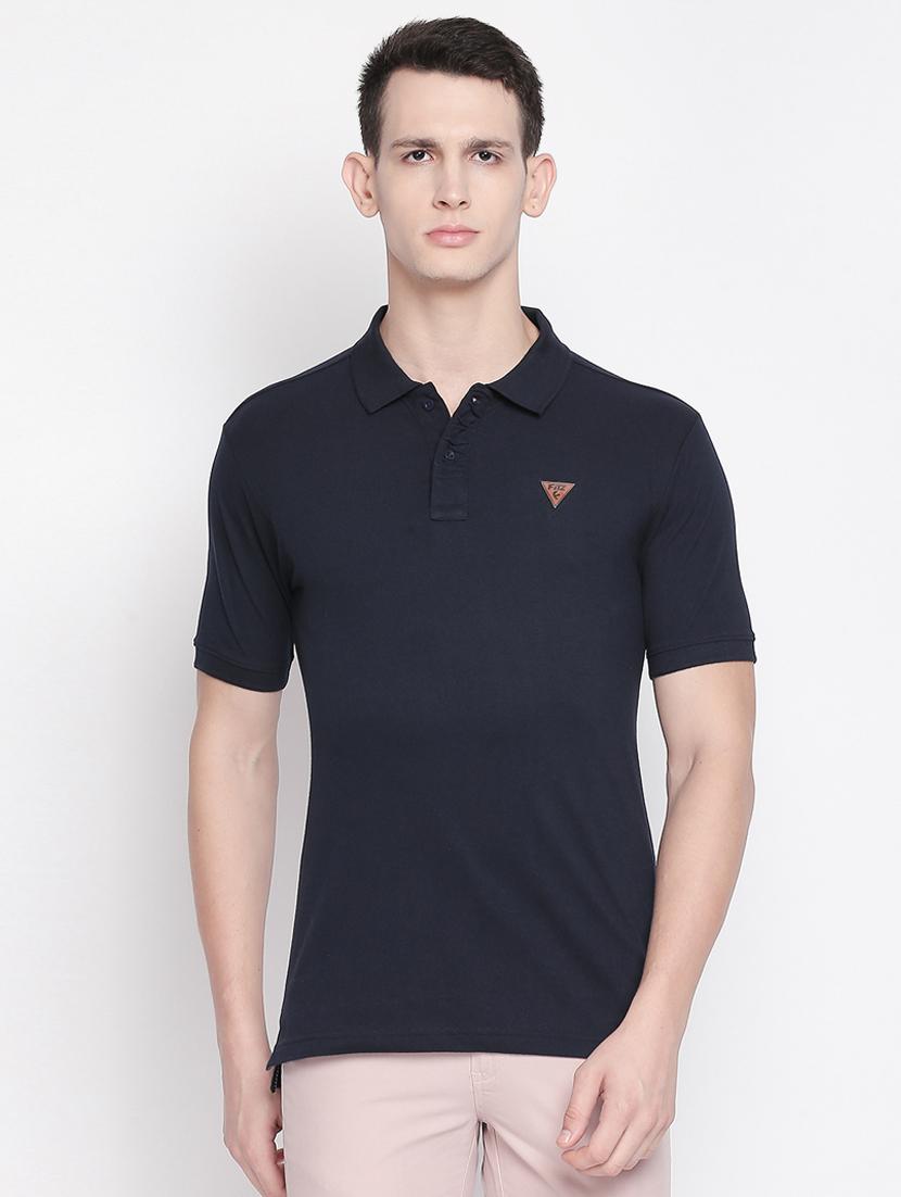 navy blue solid polo t-shirt - 16611632 - Zoom Image - 1