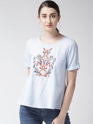 round neck embroidered top - 16611897 - Standard Image - 2