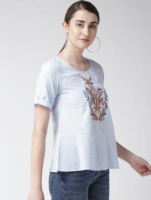 round neck embroidered top - 16611897 - Standard Image - 3