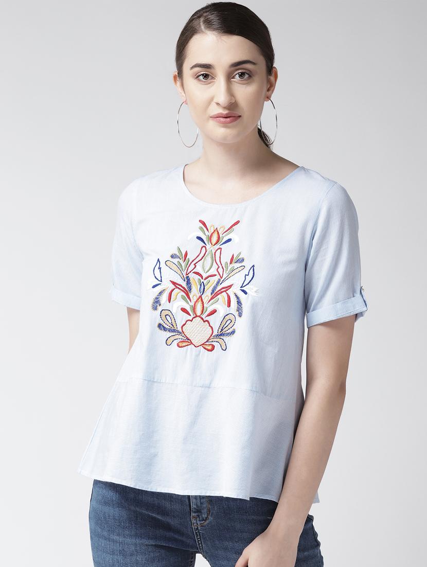 round neck embroidered top - 16611897 - Zoom Image - 2
