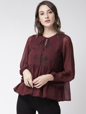 tie up neck bishop sleeved top - 16611903 - Standard Image - 2