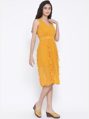 v neck ruffle detail a-line dress - 16611930 - Standard Image - 2