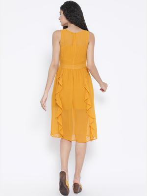 v neck ruffle detail a-line dress - 16611930 - Standard Image - 3