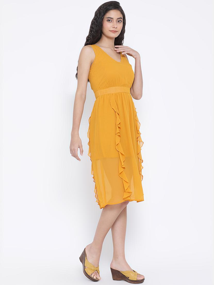 v neck ruffle detail a-line dress - 16611930 - Zoom Image - 2