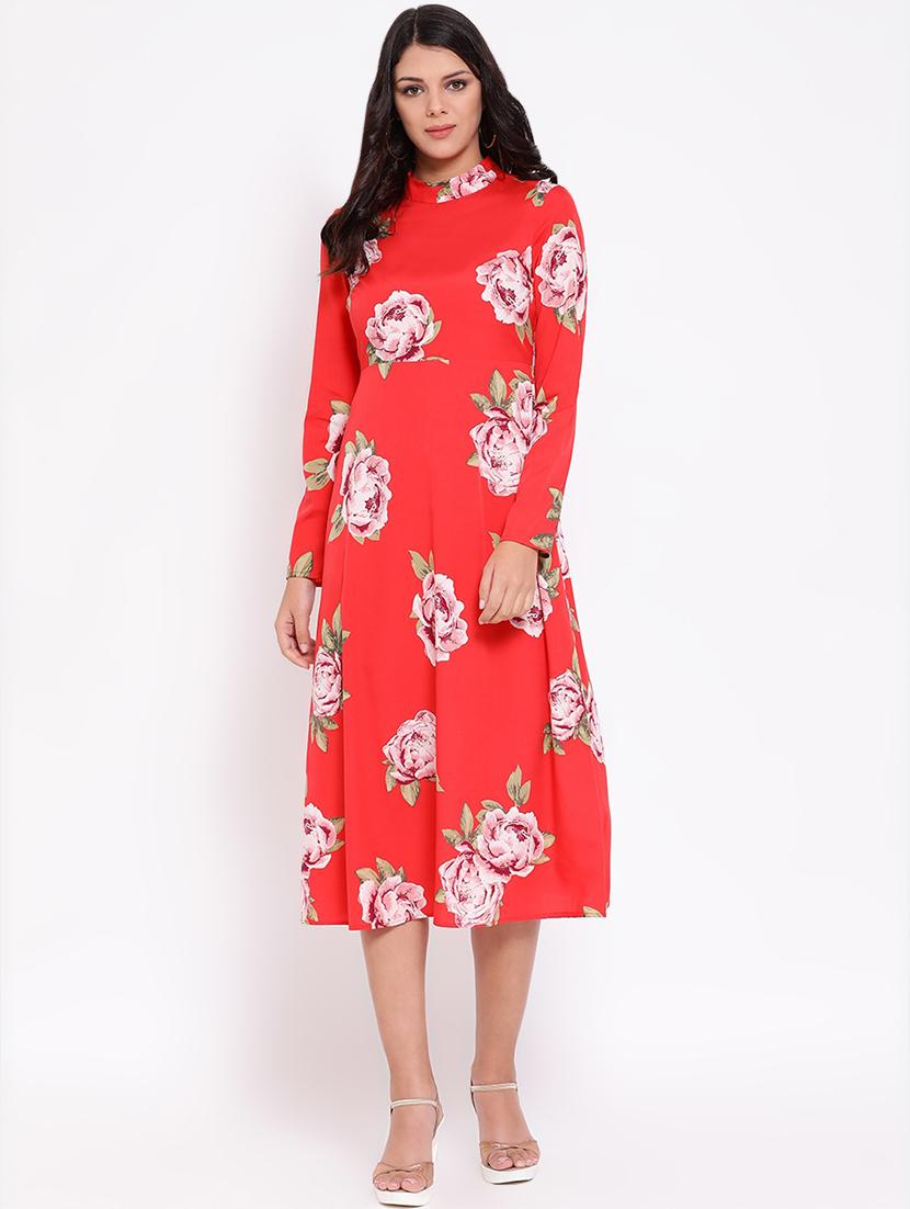 mock neck floral a-line dress - 16611940 - Zoom Image - 1