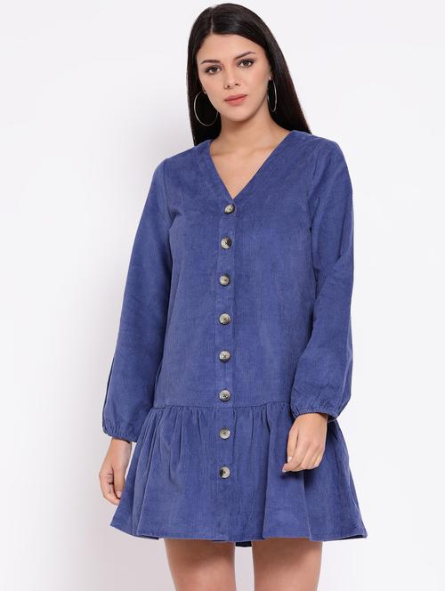 button detail bishop sleeved a-line dress - 16611952 - Standard Image - 1
