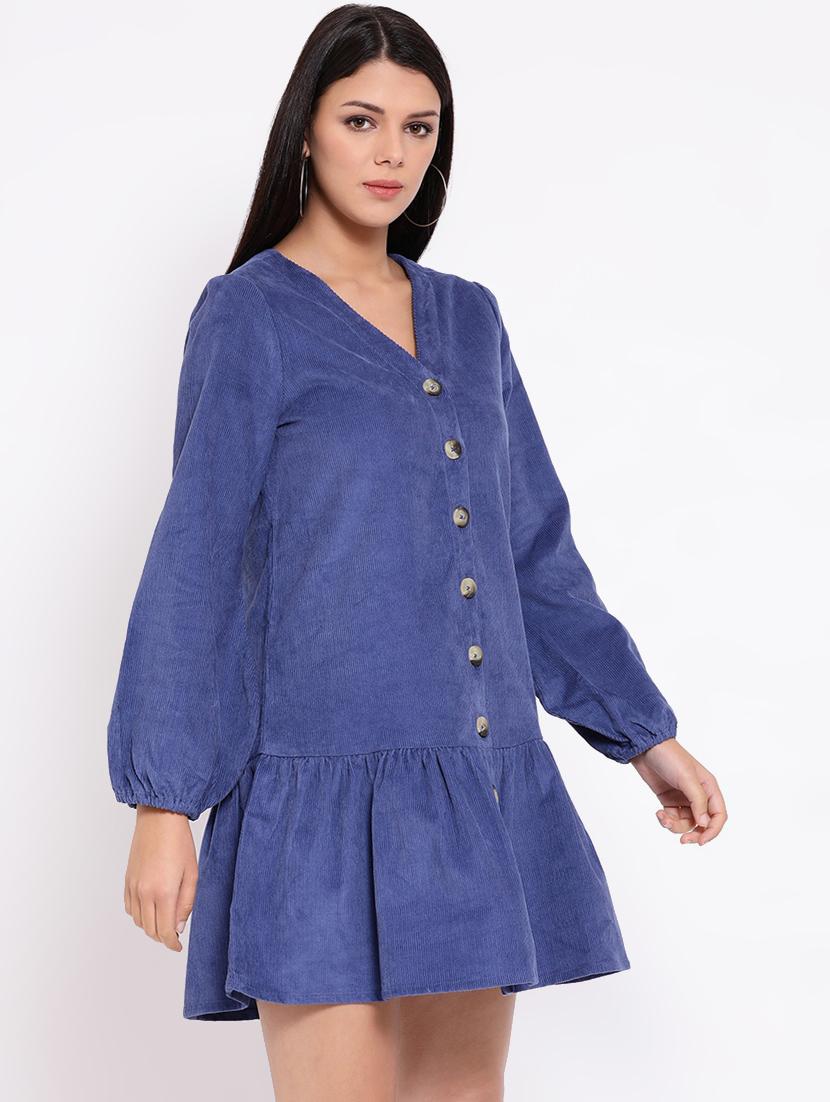 button detail bishop sleeved a-line dress - 16611952 - Zoom Image - 2