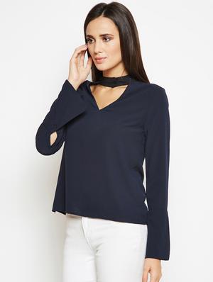 choker neck bell sleeved top - 16611966 - Standard Image - 2