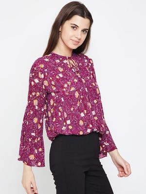 tie up neck floral blouson top - 16611972 - Standard Image - 2