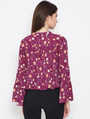 tie up neck floral blouson top - 16611972 - Standard Image - 3