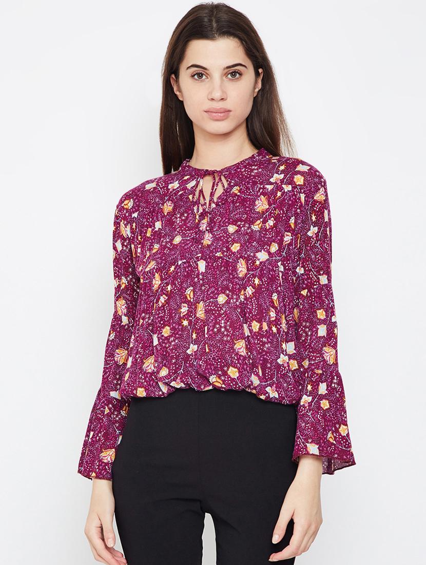 tie up neck floral blouson top - 16611972 - Zoom Image - 1