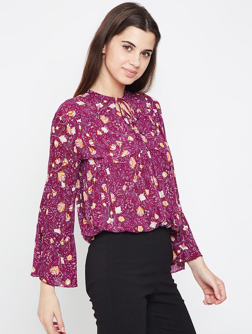 tie up neck floral blouson top - 16611972 - Zoom Image - 2