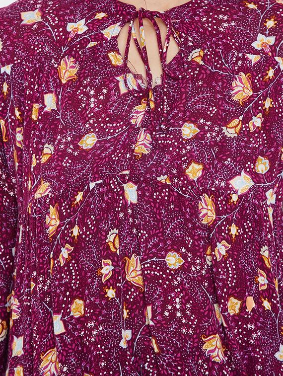 tie up neck floral blouson top - 16611972 - Zoom Image - 4