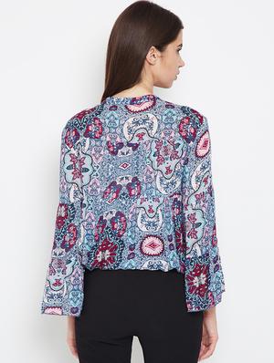 tie knot neck blouson top - 16611974 - Standard Image - 3