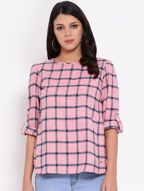 roll up sleeved checkered top - 16611995 - Standard Image - 1