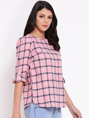 roll up sleeved checkered top - 16611995 - Standard Image - 2