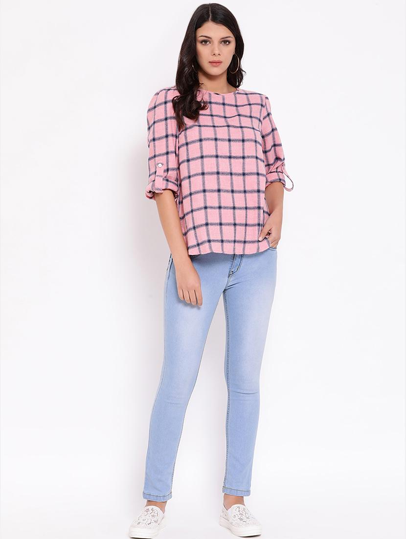 roll up sleeved checkered top - 16611995 - Zoom Image - 4