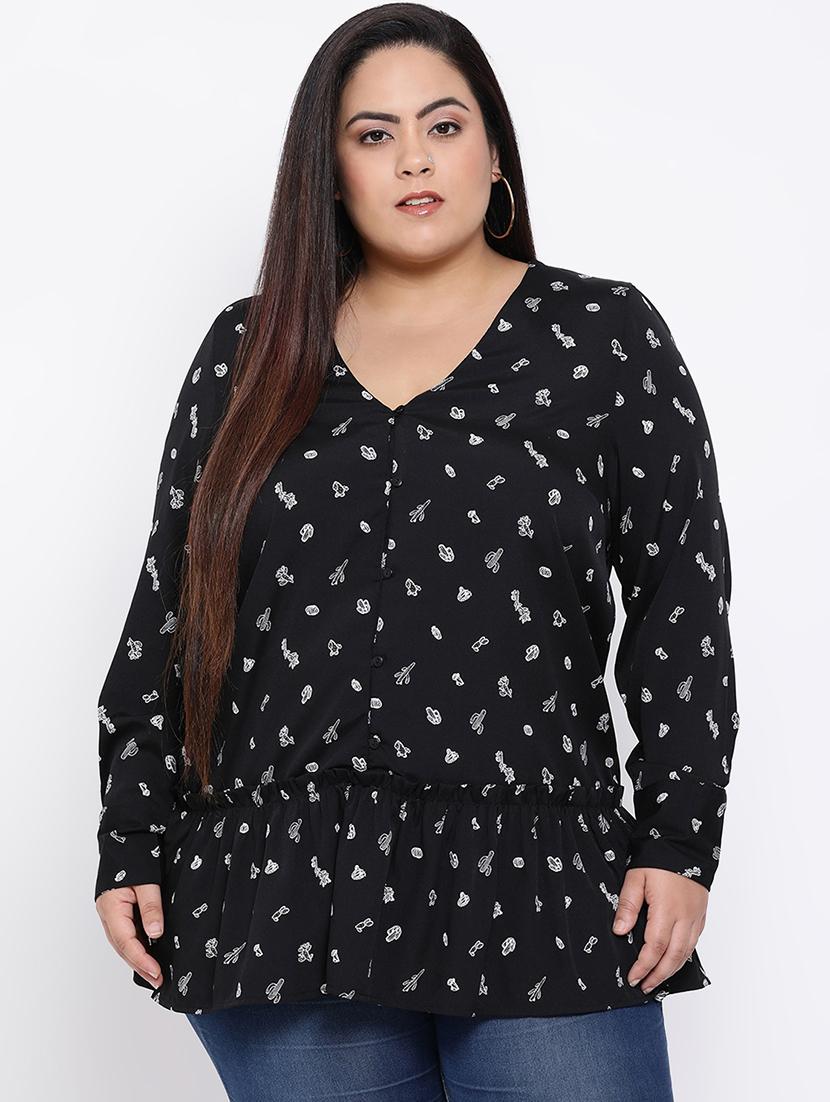 v neck ruffled plus top - 16612004 - Zoom Image - 1