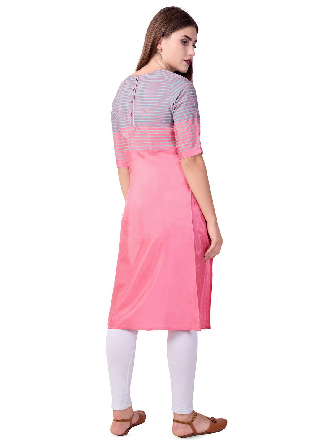stripes silk blend straight kurta - 16612613 - Zoom Image - 3
