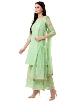 embellished chanderi kurti with sharara and duppatta set - 16612637 - Standard Image - 3