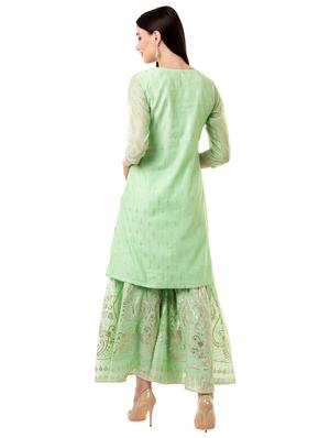 embellished chanderi kurti with sharara and duppatta set - 16612637 - Standard Image - 4