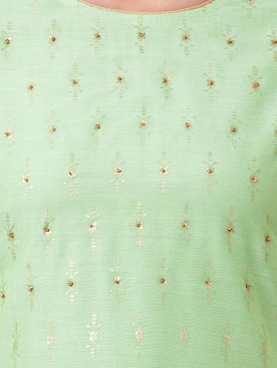 embellished chanderi kurti with sharara and duppatta set - 16612637 - Zoom Image - 5