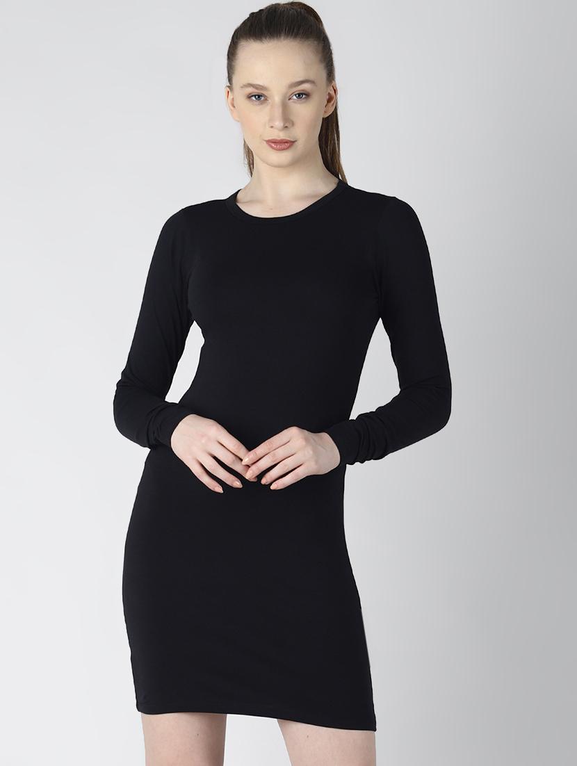 round neck solid bodycon dress - 16612679 - Zoom Image - 1