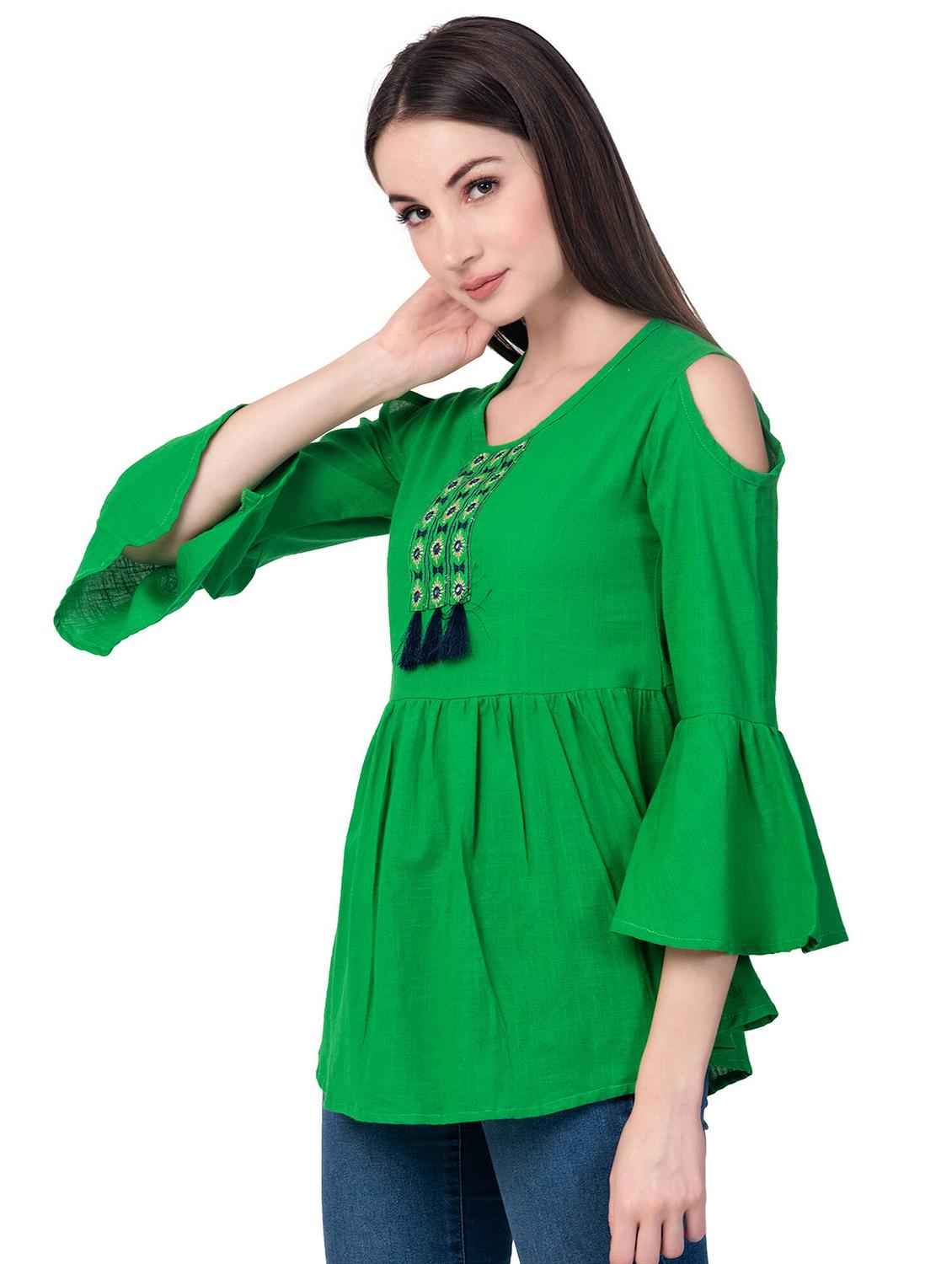 embroidered detail cold shoulder top - 16613634 - Zoom Image - 1