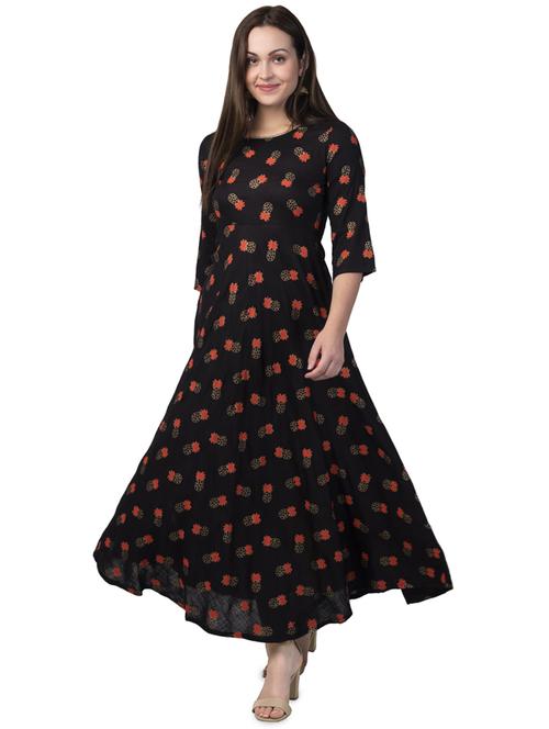 printed flared ethnic dress - 16613648 - Standard Image - 1