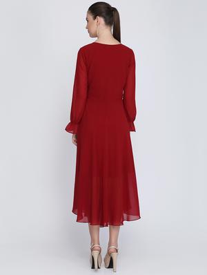 v neck flute sleeved asymmetric dress - 16613804 - Standard Image - 3