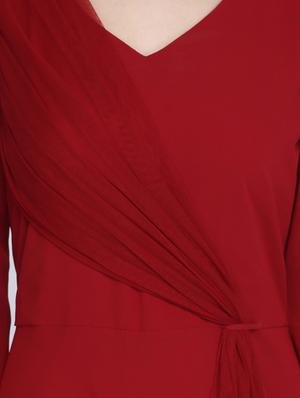 v neck flute sleeved asymmetric dress - 16613804 - Standard Image - 4
