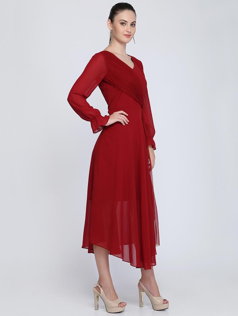 v neck flute sleeved asymmetric dress - 16613804 - Zoom Image - 2