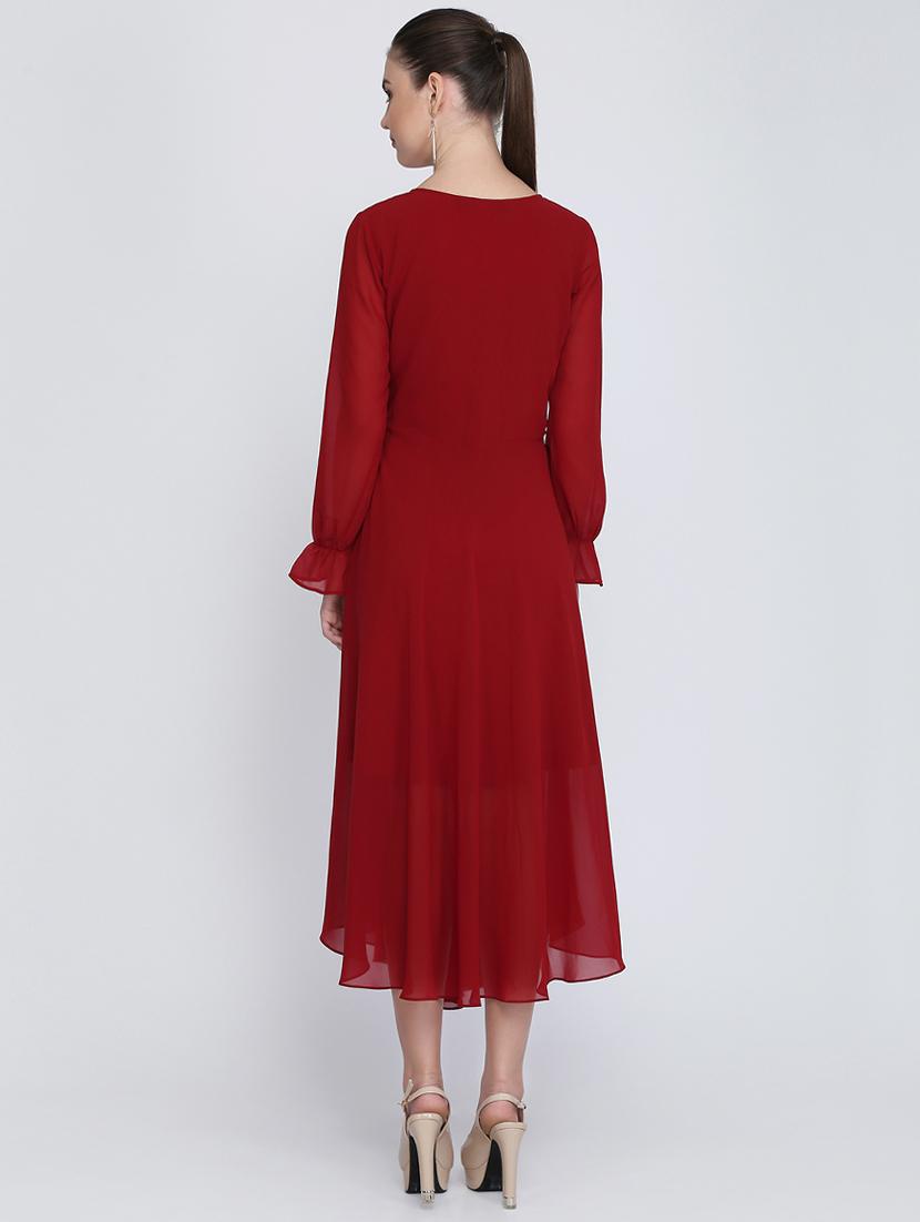v neck flute sleeved asymmetric dress - 16613804 - Zoom Image - 3