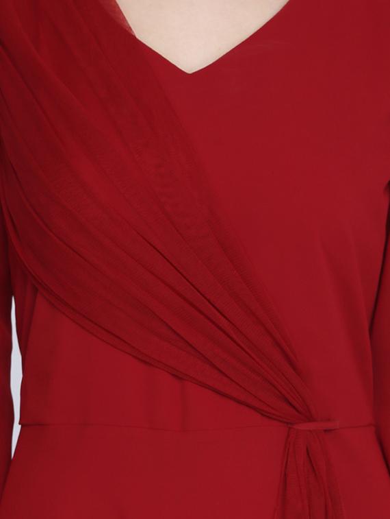 v neck flute sleeved asymmetric dress - 16613804 - Zoom Image - 4