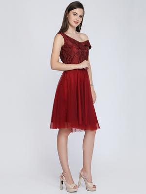 single off shoulder skater dress - 16613809 - Standard Image - 2