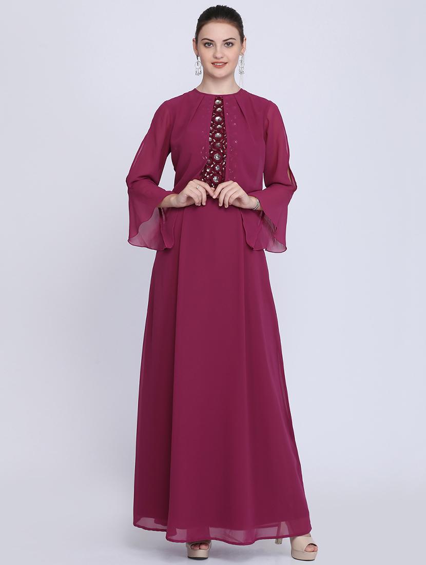 slit sleeved embellished maxi dress - 16613821 - Zoom Image - 1