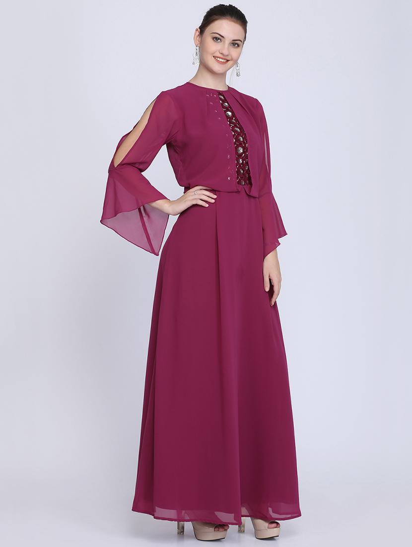 slit sleeved embellished maxi dress - 16613821 - Zoom Image - 2