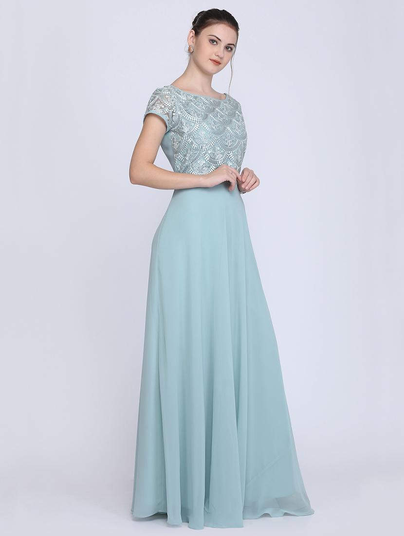 boat neck embroidered maxi gown - 16613822 - Zoom Image - 2