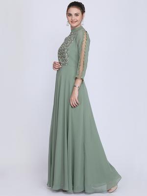 crew neck embroidered maxi gown - 16613824 - Standard Image - 2